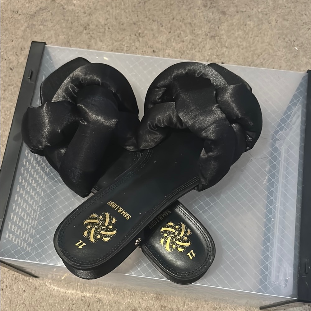 Sam & Libby Black Satin Sandals